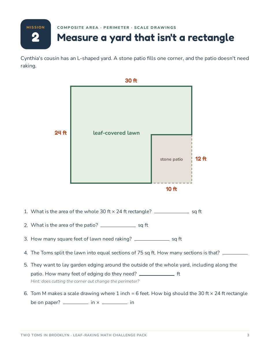 Mission 2 page: measure an L-shaped yard
